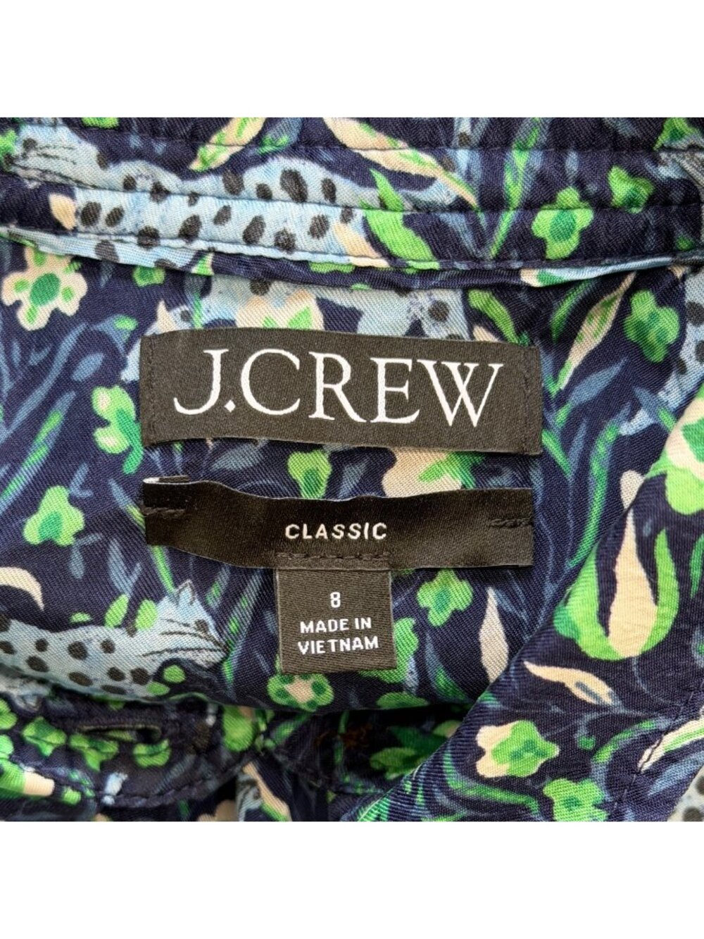 J. Crew Womens Size 8 Classic-fit Shirt Fauna Floral Button-Up Top Blue Leopard - Picture 3 of 8